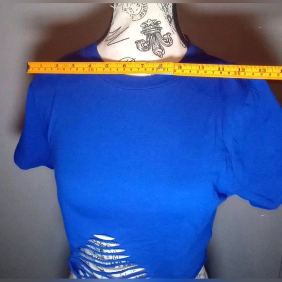 Love J Royal Blue Shredded Crop Top - Picture 4 of 10